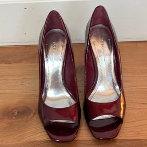 BCBG Dark red patent leather peep toe pumps